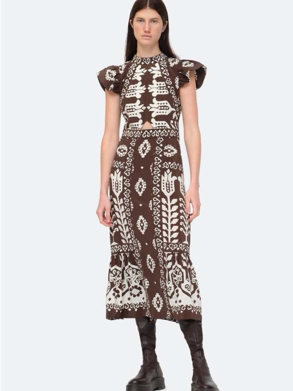 Sea. NY Brown and Cream Printed Midi Dress